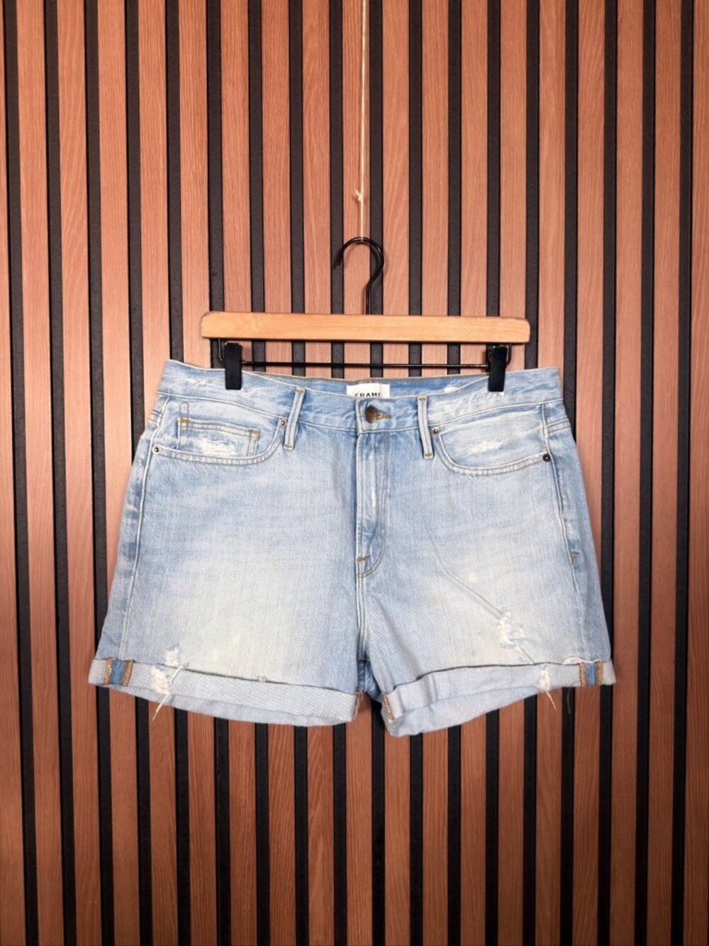 Frame Jean Shorts 29 Womens Blue Cut Off Le Beau Short 100% Cotton Canter Rips
